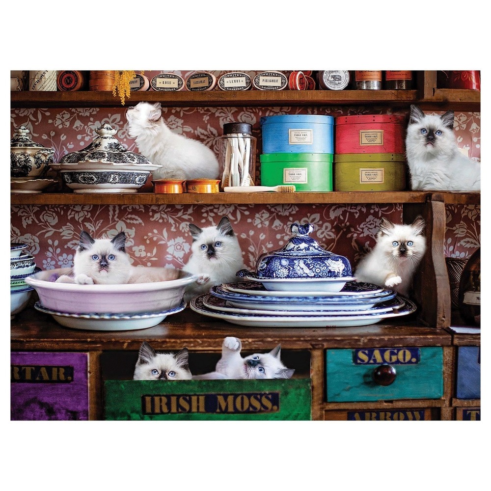Karen Burke 550 Piece Puzzle Country Store Fluffy Kittens Blue Eyed Siamese? NEW